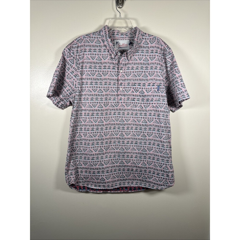 Chubbies The Brody Shirt Mens XXL Stretch Pink Blue Aztec Short Sleeve Popover